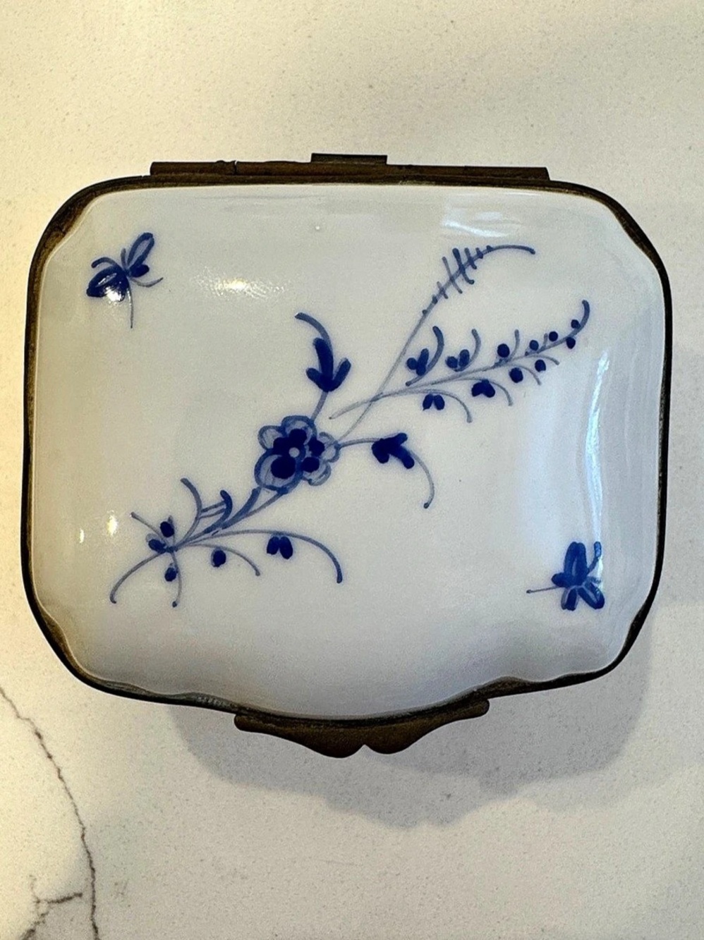 Hand-Painted French Chantilly Style Porcelain Trinket Box